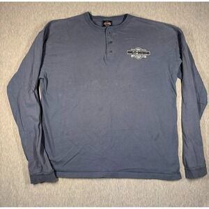 Harley Davidson Sacramento California Long Sleeve Henley Shirt Mens 2X Blue
